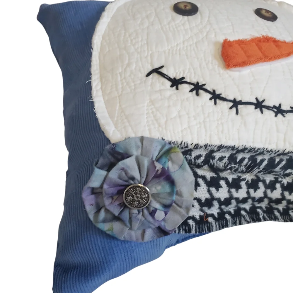 NEW Homemade Snowman Decorative Pillow Set - Blue and White